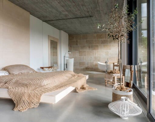 Modern luxury bedroom in a minimalist villa