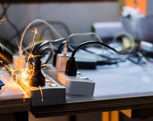 electric plug sparks Caused by short circuit The concept of danger, the use of non-standard equipment worn-out equipment