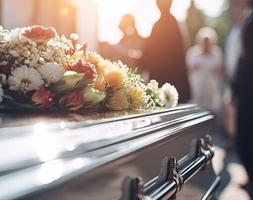 Amid the solemnity of the funeral, the wooden coffin is sent on